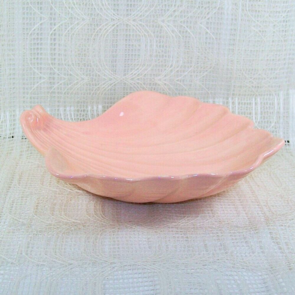 Handmade Peach Colored Ceramic Shell Shaped Trinket Dish  Beachy Tropical